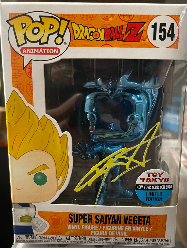 Funko Pop! Dragon Ball Z DBZ Vegeta Blue Chrome SIGNED Autographed by Chris Sabat #154 (JSA Authenticated)
