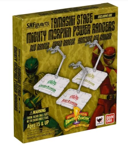 S.H. Figuarts Power Rangers Tamashii Stage Exclusive Green, Red, and Armored Ranger Action Figure Stands