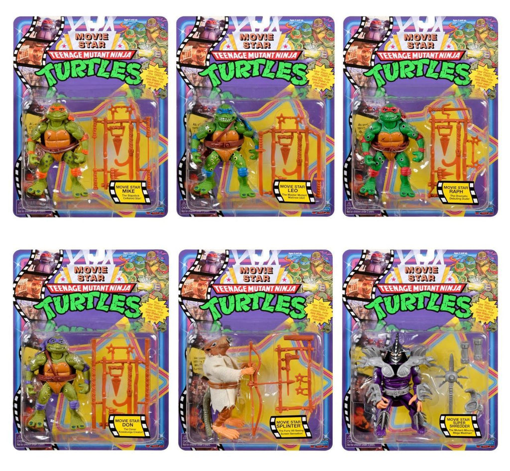 Teenage Mutant Ninja Turtles (TMNT) Retro Movie Star Action Figure 6-Pack (Leonardo, Michelangelo, Raphael, Donatello, Splinter, Super Shredder) Action Figure Playmates