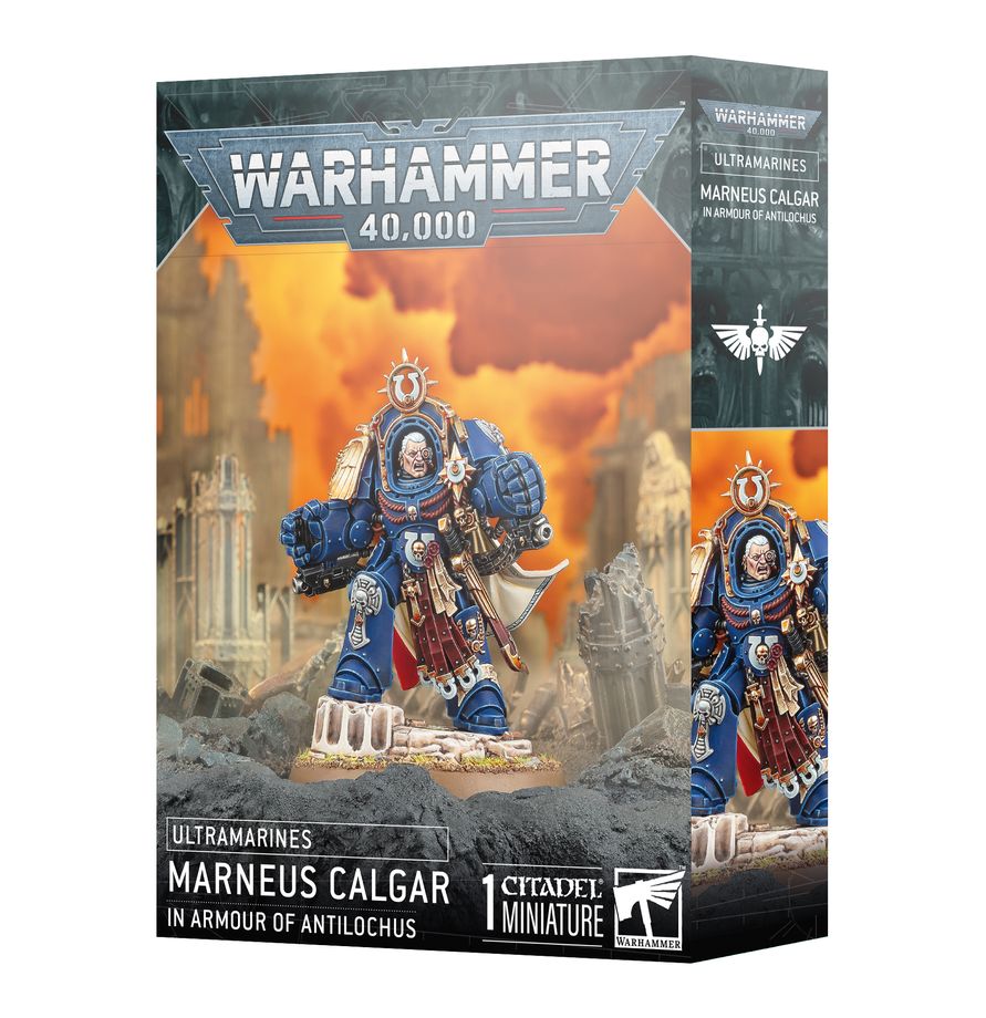 Warhammer 40,000 game box featuring Marneus Calgar in Armour of Antilochus