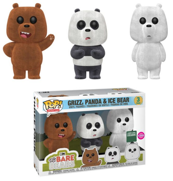 (Box Damage) Funko Pop! We Bare Bears Grizz, Panda and Ice Bear Flocked Exclusive 3 Pack