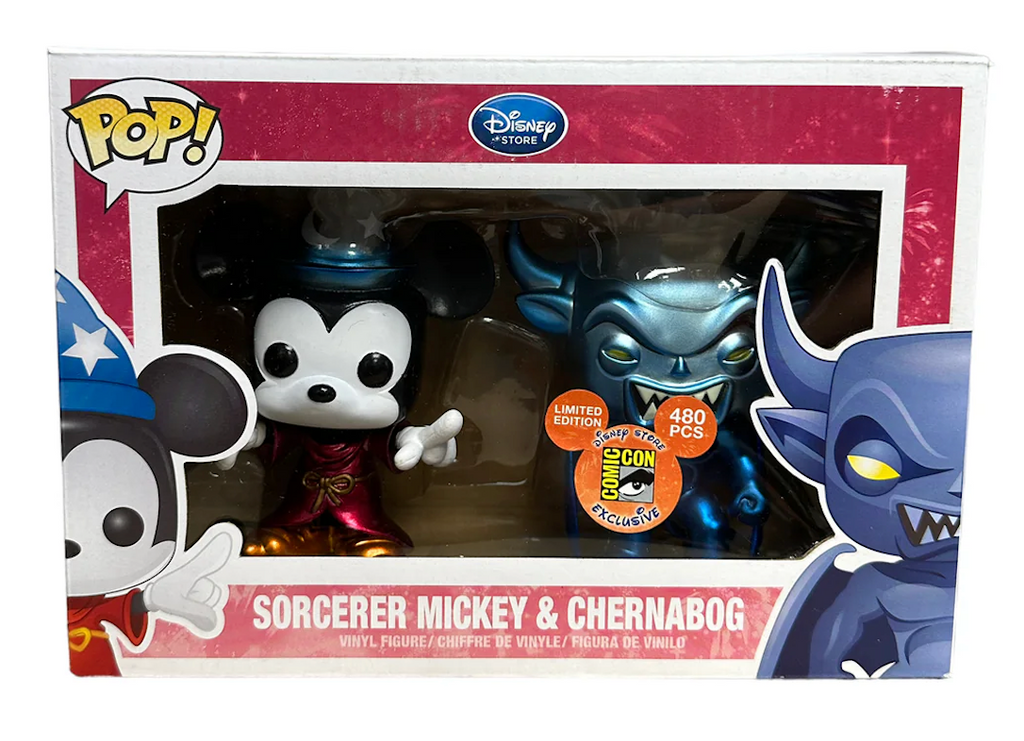 (Box Damage) Funko Pop! Disney Metallic Sorcerer Mickey & Chernabog SDCC Exclusive 2 Pack