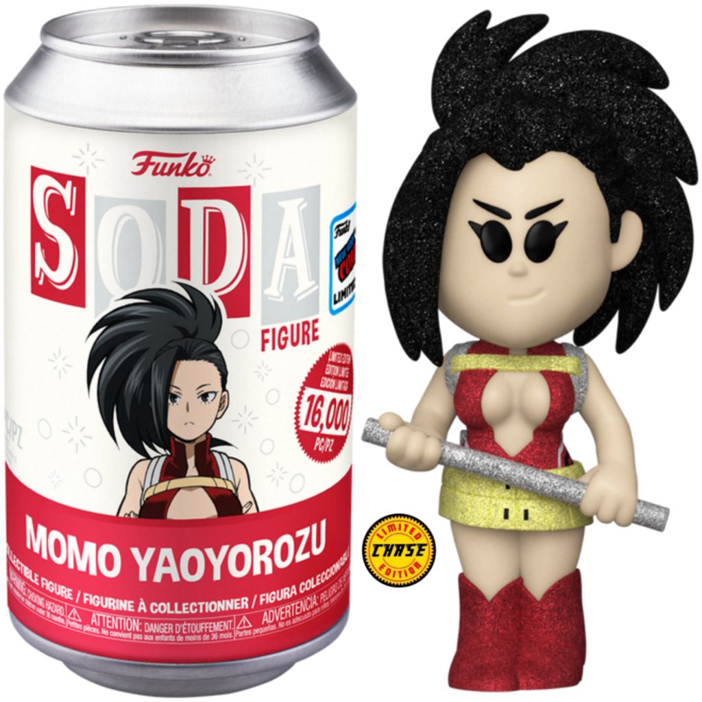 <p>Funko Vinyl Soda My Hero Academia Momo Yaoyorozu Diamond Glitter Chase NYCC (Official Sticker) Exclusive (Opened Can)</p> <p> </p>