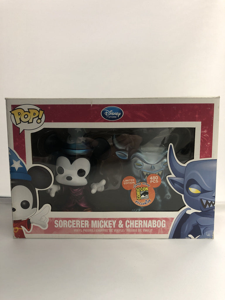 Funko Pop! Disney Metallic Sorcerer Mickey & Chernabog SDCC Exclusive *Damaged Box*