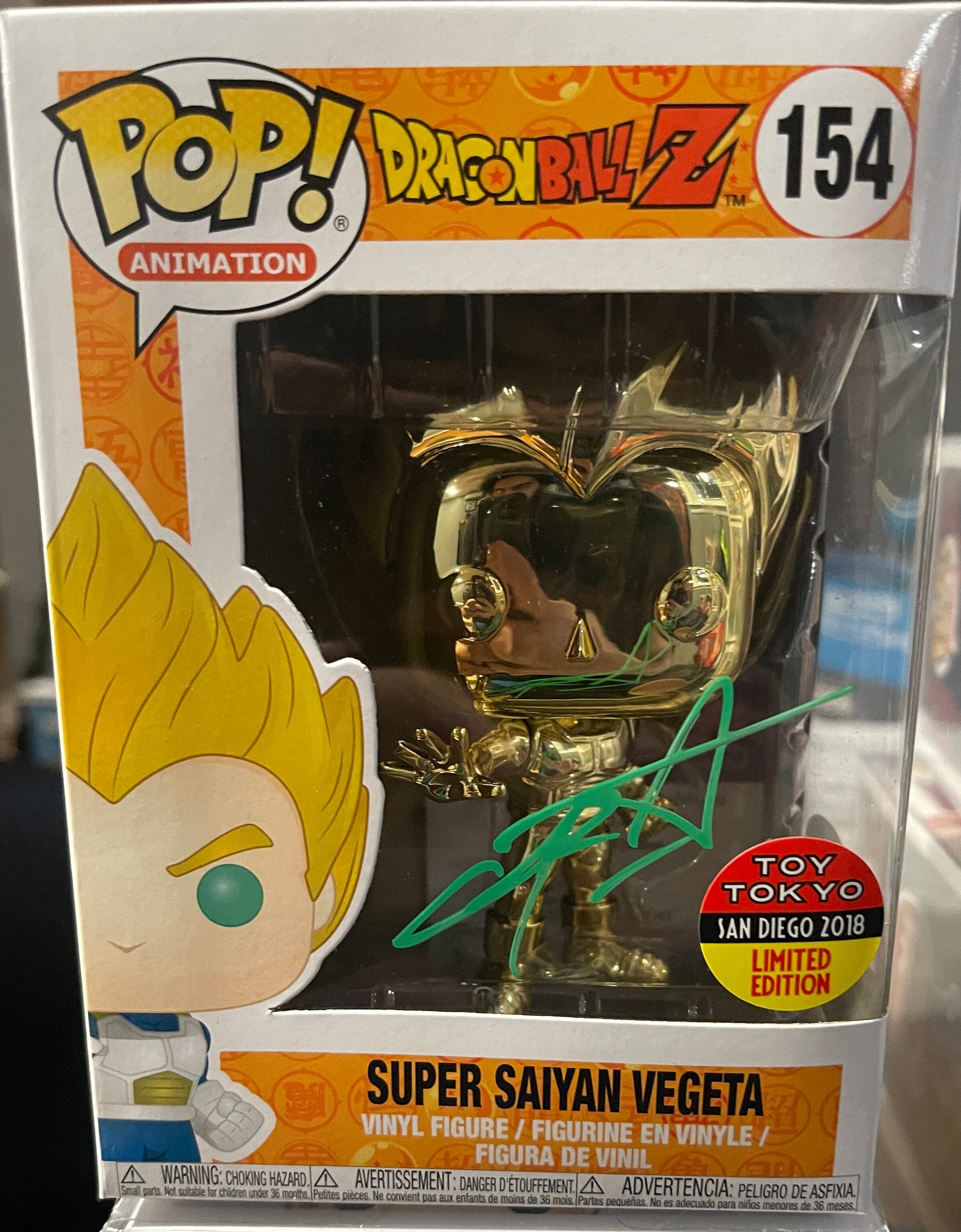Funko Pop! Dragon Ball Z DBZ Vegeta Gold Chrome SIGNED Autographed