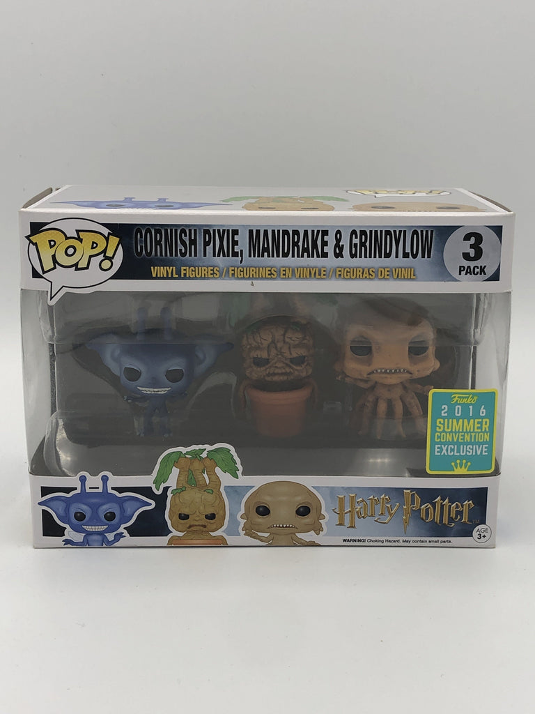 Funko Pop! Harry Potter Cornish Pike Mandrake and Grindylow Exclusive 3 Pack (Shelf Wear)