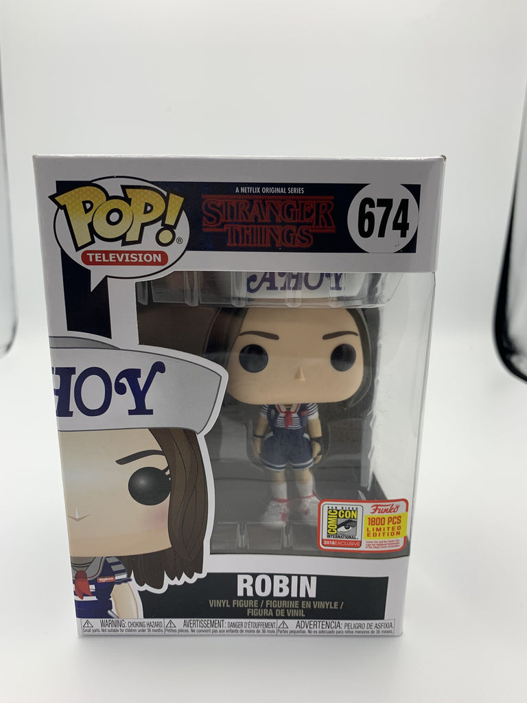 Funko Pop! Stranger Things Robin Ahoy SDCC Fundays Exclusive (1800 pcs) #674 (Shelf Wear) Listing A