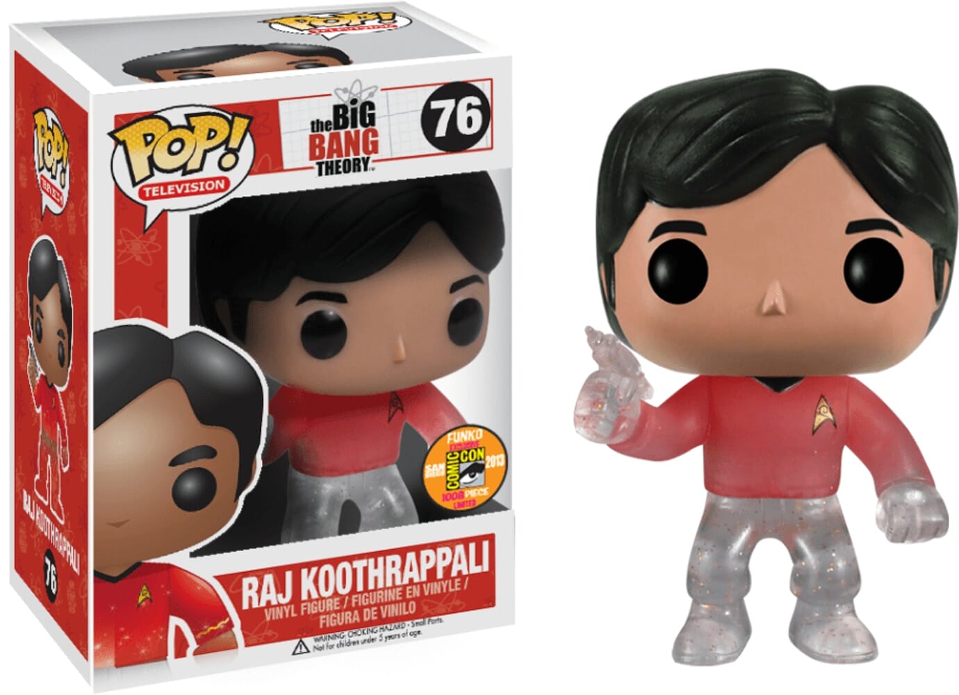 Funko Pop! Télévision : The Big Bang Theory - Raj Koothrappali (Star Trek) (Transport) #76 [SDCC 2023] Exclusive Autocollant officiel de la convention] - Pops Portal