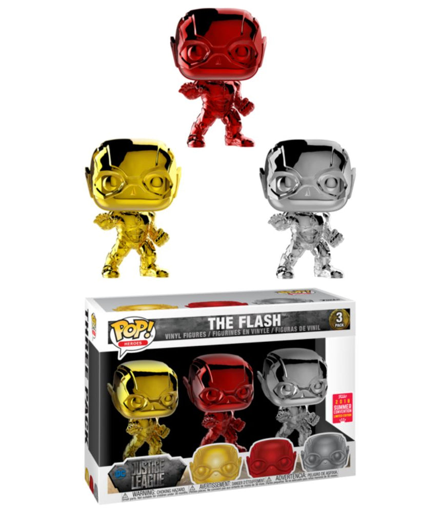 Justice League The Flash Chrome Fall Convention Exclusive 3 Pack Funko Pop!