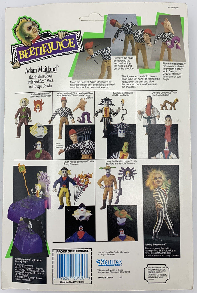 Kenner Beetlejuice Adam Maitland the Headless Ghost with Beakface Mask and Creepy Crawler (Unpunched) Vintage Action Figure Action Figure Kenner 