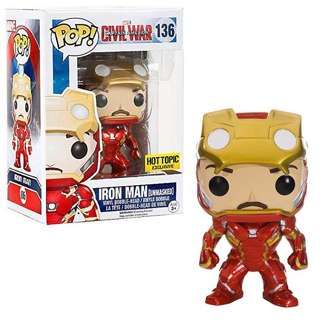 Marvel Captain America Civil War Iron Man Unmasked Exclusive Funko Pop! #136