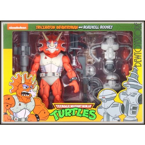 Neca Teenage Mutant Ninja Turtles (TMNT) Triceraton Infantryman and Roadkill Rodney Action Figure 2 Pack