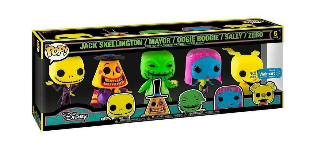 Nightmare Before Christmas Jack Skellington, Mayor, Oogie Boogie, Sally, Zero (Glow) Blacklight Funko Pop! 5 Pack